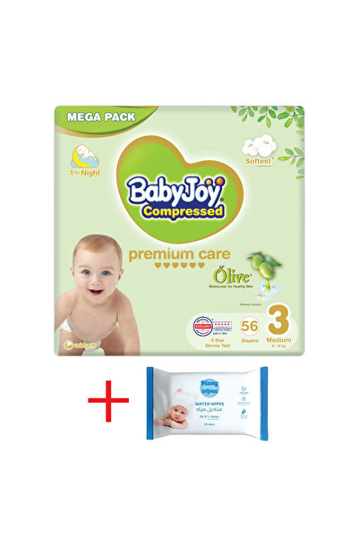 BabyJoy Olive Diapers Size 3 Medium Pack 56 + Mamy Pure Water Wipes