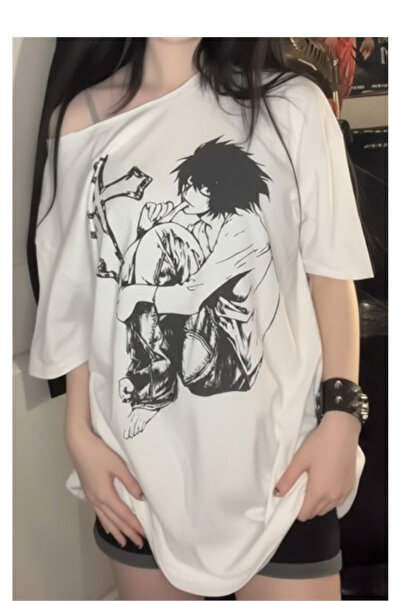 Köstebek Anime Death Note L Cross Kısa Kollu Off-Shoulder Bluz
