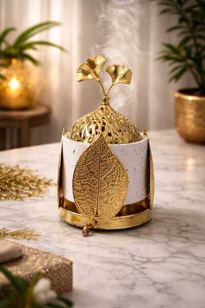 Banum Luxury Çok Amaçlı Şık Beyaz Ve Altın Tonlu Tütsülük