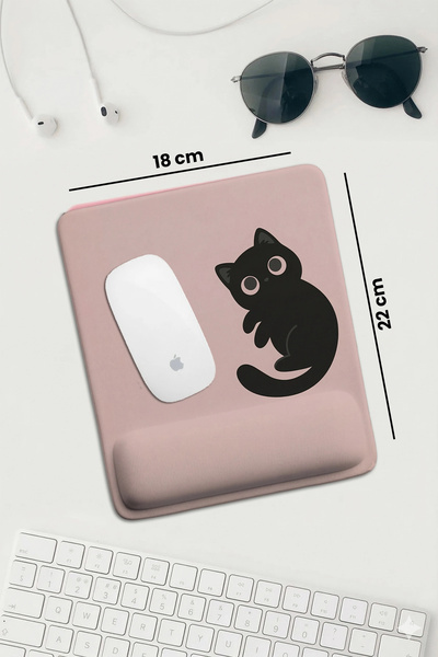 SonicTouch Pink Wrist Supported Black Cat Rectangular Smooth Surface Ergonomi...