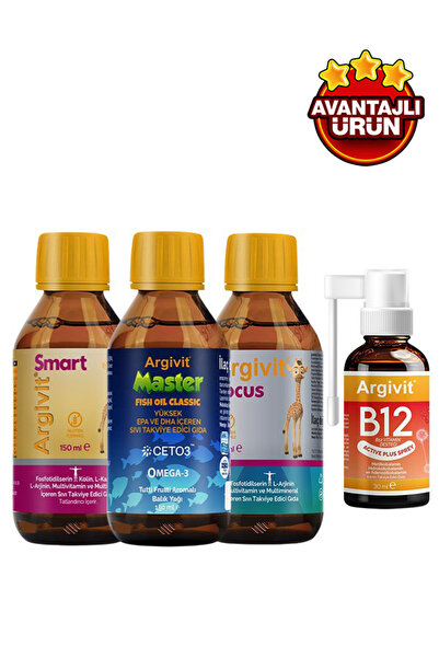 Argivit 4'lü Set Smart Şurup + Focus Şurup + Master Şurup + B12 Sprey Multivi...