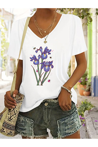 mercoledi Floral cu imprimeu pentru femei, cu decolteu în V, mâneci, croială ...