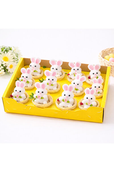 OricareFain Set 12 Iepurasi Decorativi pentru Paste cu Cuib, Mini Figurine Ie...