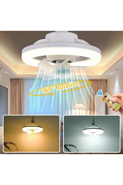 FUJİLED 360 ° Dönen Tavan Vantilatörü Işık E27 Akıllı Fan Uzaktan Kumandalı L...
