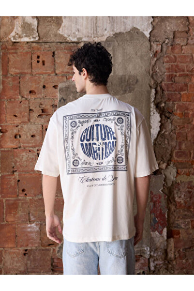 Chirkef Unisex White Oversized 100% Cotton Back Printed Crew Neck Street Styl...