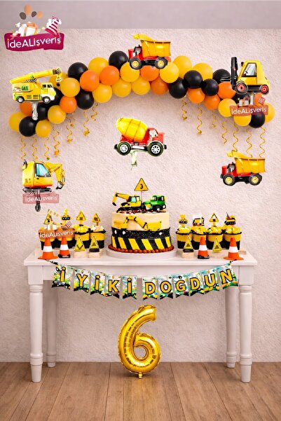 BKMC PARTY Construction Themed Age Birthday Decoration Set Engineering Vehicl...