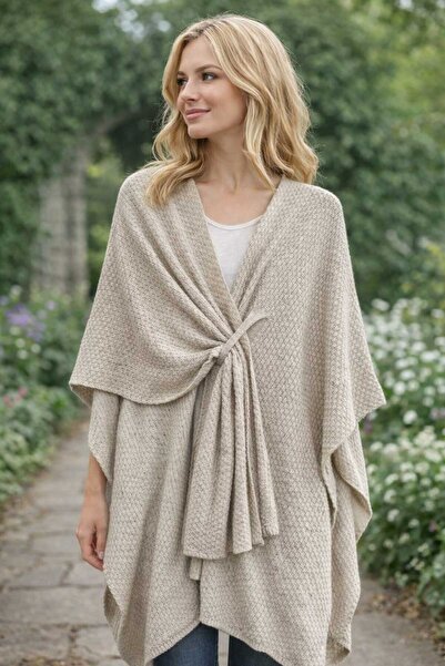 Butik Moda Kadın Bej Renk Trend Panço Hırka