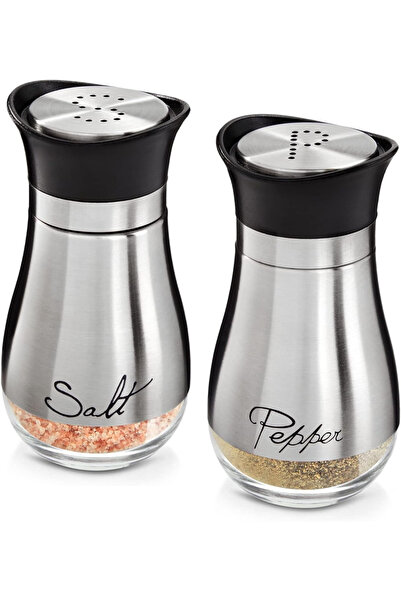 OEM Set of 2 Stainless Steel Salt & Pepper Shakers, Silver, Modern Elegant De...