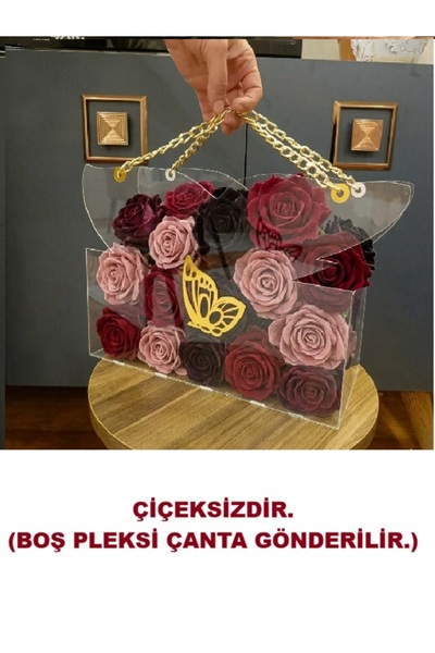kesita TASARIM (23*35) Gold Zincirli Pleksi Çanta-Çiçek Çantası-Kız İsteme-Ni...