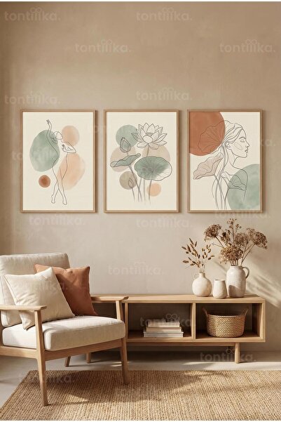 Tontilika Bohem Minimalist Kadın Figürleri ve Lotus Çiçekleri Çizgi Sanatı 3’...