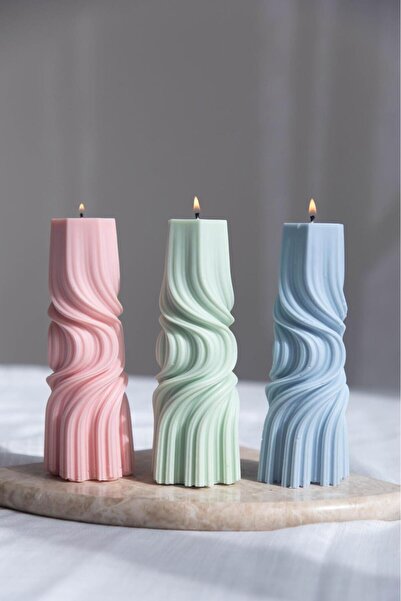 SCA CANDLE Dekoratif mum Dalga model pudra Pembe Renk Tekli ürün 20x5 Cm