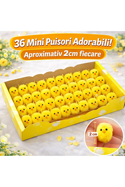 OricareFain Set 36 puisori decorativi galbeni 4x2 cm pentru Paste