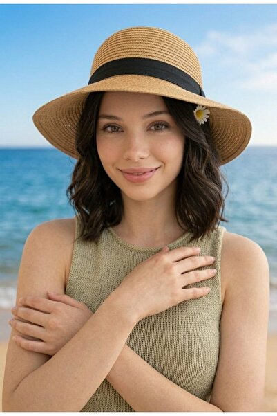 LAGRANZE Pălărie de soare pentru femei Aurora, din paie neagră, cu detaliu pa...