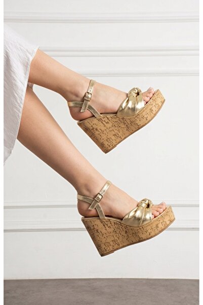 HVZ Exclusive Gold Wedge Heel Linen Sandals Ergonomic, Suitable for Comfortab...