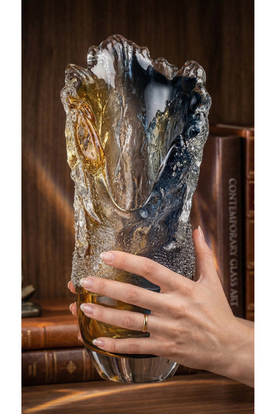 NAHR مزهريه زجاجية فاخره صناعة يدوية، فازة بزجاج سميك وتصميم راقي بارتفاع 32 ...