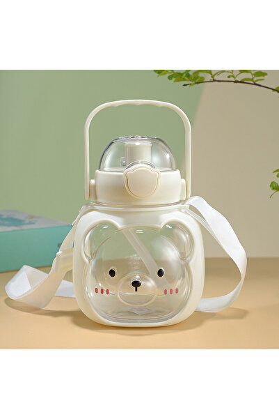 Livava Children's Water Bottle with Cute Teddy Bear Figure and Straw - Adjust...