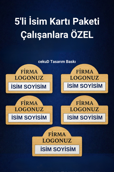 cekud tasarım baskı 5'li Yaka İsimlik Kartı Paketi–Kişiye Özel Çalışan İsim K...