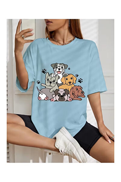 ZEMLİYA Μπλουζάκι Unisex "σκυλί-καρτούν " με τύπωμα - Μοντέρνο Στυλ