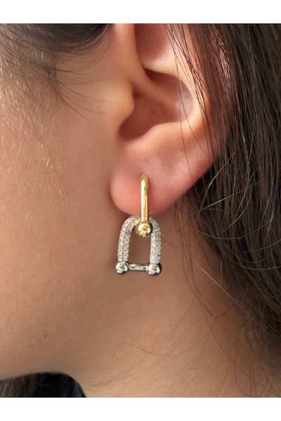 ECEMSEL أقراط حجر الزركون مزدوجة اللون