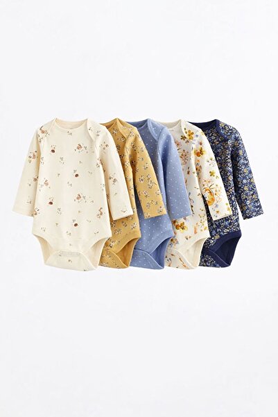 Next Baby Cotton Pcs Floral Print Long Sleeve 5-Piece Bodysuit Set