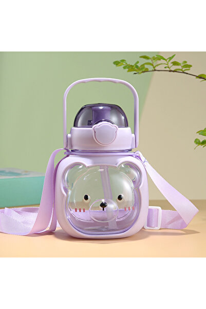 Livava Children's Water Bottle with Cute Teddy Bear Figure and Straw - Adjust...