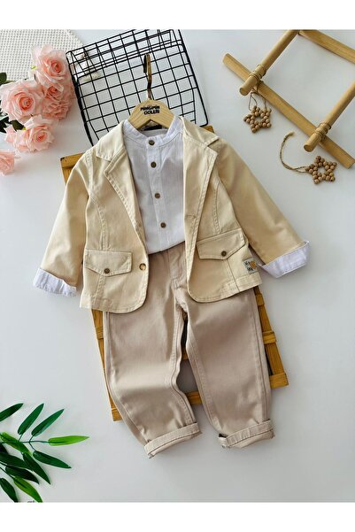 Minigimin Cicileri بدلة مينيغيمين سيكيلري جنتلمان للأولاد مكونة من 3 قطع - كريمي