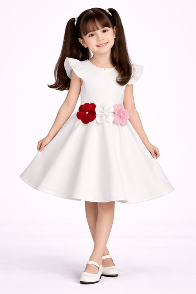 SOFYELLA AYASOFYA Rochie albă cu detalii florale pentru fete