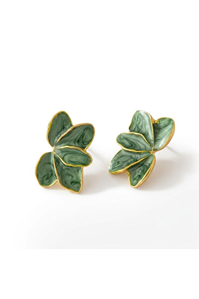 BUNILU Green petal-shaped earrings with gold finish, elegant design