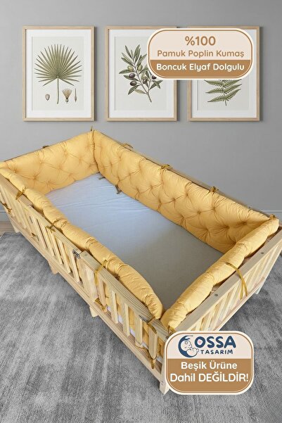 yasetex tasarım Pamuk Kumaş Sarı Renk Montessori Yatak ve Beşik İçin 4 Kenar ...