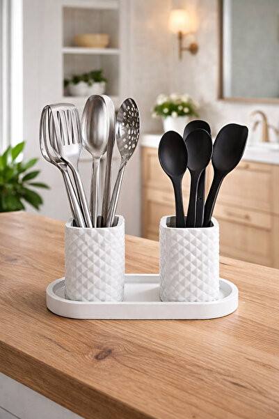 lufen deco Marble Patterned Countertop Spoon Holder Organizer Kitchen Organiz...