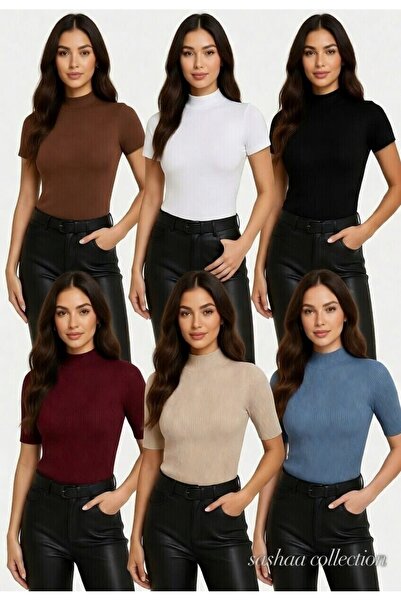 Sashaa Collection 6-Pack Women's Half Turtleneck Short Sleeve Stretchy Basic ...