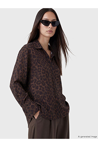 LC Waikiki Rmz Gi̇yi̇m Farkiyla Leopard Embroidered Women's Shirt