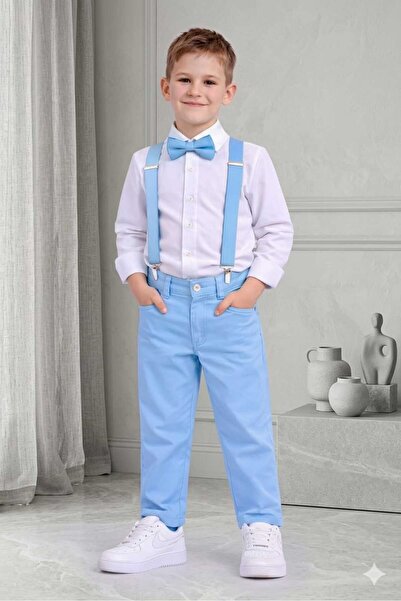 TARZMANYA KİDS ERKEK ÇOCUK AÇIK MAVİ PANTOLON ASKI PAPYON VE BEYAZ GÖMLEKLİ A...