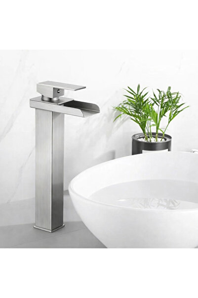 RENA DESIGN Inox Bowl Sink Faucet Waterfall Outlet High Basin Model Long Double Inlet Faucet Bathroom Mat Gray