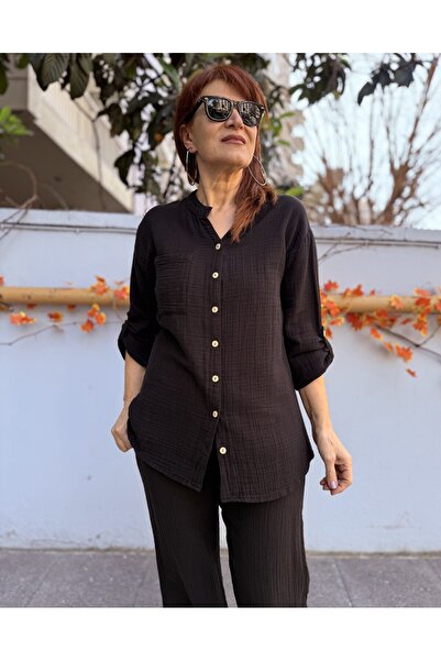 DenizEge Muslin Judge Collar Shirt Black