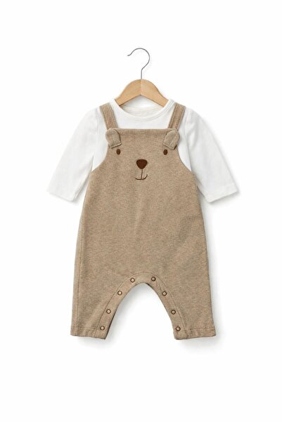 Next Baby Cotton Piece Teddy Bear Patterned Salopet Bodysuit Set