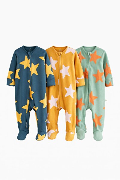 Next Baby Cotton Star Patterned 3-Piece Jumpsuit Set