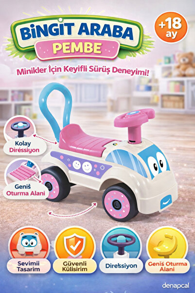 DENAPCAL Pembe Bingit Araba Çocuk İçin Oturaklı Binmeli Oyuncak Araba İlk Arabam