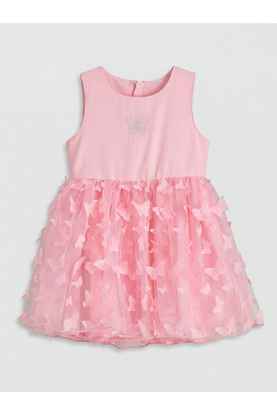 LC Waikiki Pink bicycle collar tulle detailed girl's dress from gulis clothing