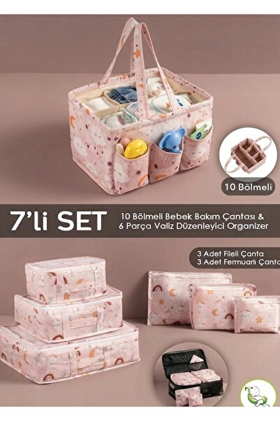 MorPort 7li Set I 6'lı Set Desenli Bavul Valiz Içi Çok Amaçlı Organizer I Taş...