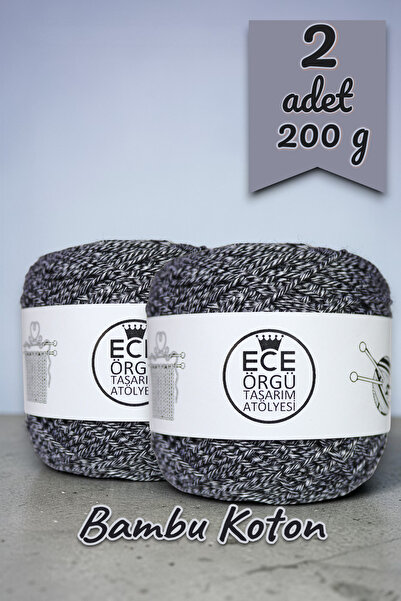 Ece Örgü Tasarım Atölyesi Açık gri - Siyah karışımı, bükümlü, 1.5 mm kalınlığ...