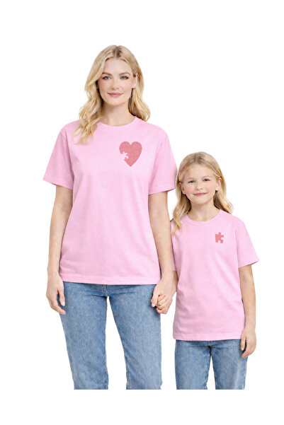 Mügerella تي شيرت Mother Daughter Combination Heart مطبوع قطن – مجموعة عائلية