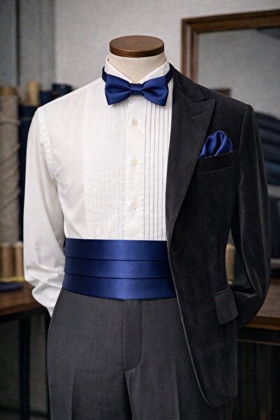 Ars Magic Box Luxury Men's Black Bridegroom Suit Satin Fabric Belt Set