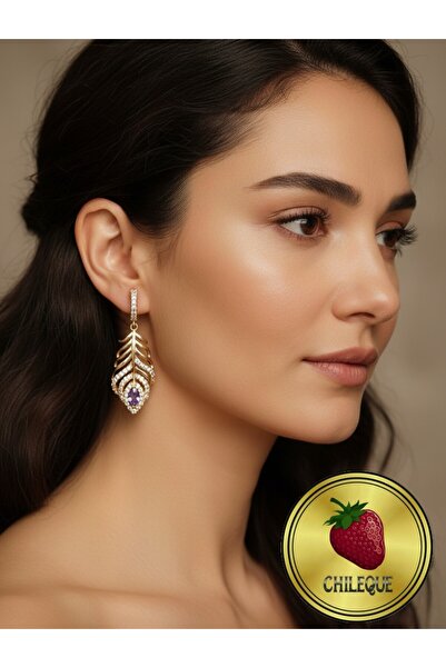 CHILEQUE Mor Kristal Zirkon Taşlı Sallantı Yaprak Xuping Küpe
