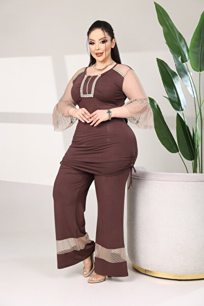 BONİTA FASHİON Women's Plus Size Polka Dot in Tulle Detail Stretchy Comfortab...