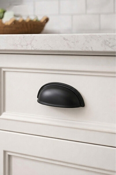 BERFİNO 5-Piece Black Stone-Mussel Handle 64 mm – Classic Bowl Drawer & Cabin...