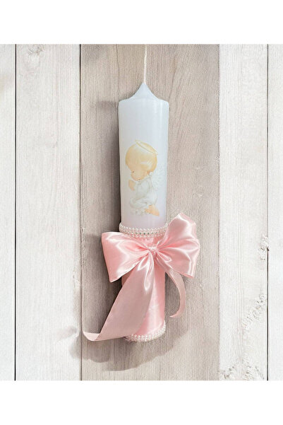 Your Baby Store Lumanare botez ingeras cu panglica –pudra, 35 cm