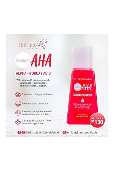 Brilliant Skin Face and body serum rich in AHA, an alpha hydroxy acid, 30 ml