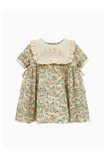NALIA baby wear Çiçek Desenli Yaka Detaylı Viskon Elbise - Kız Çocuk