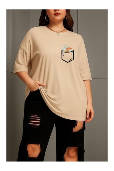 ZEMLİYA Unisex T-shirt  "Cep Flower" με τύπωμα - Μοντέρνο Στυλ